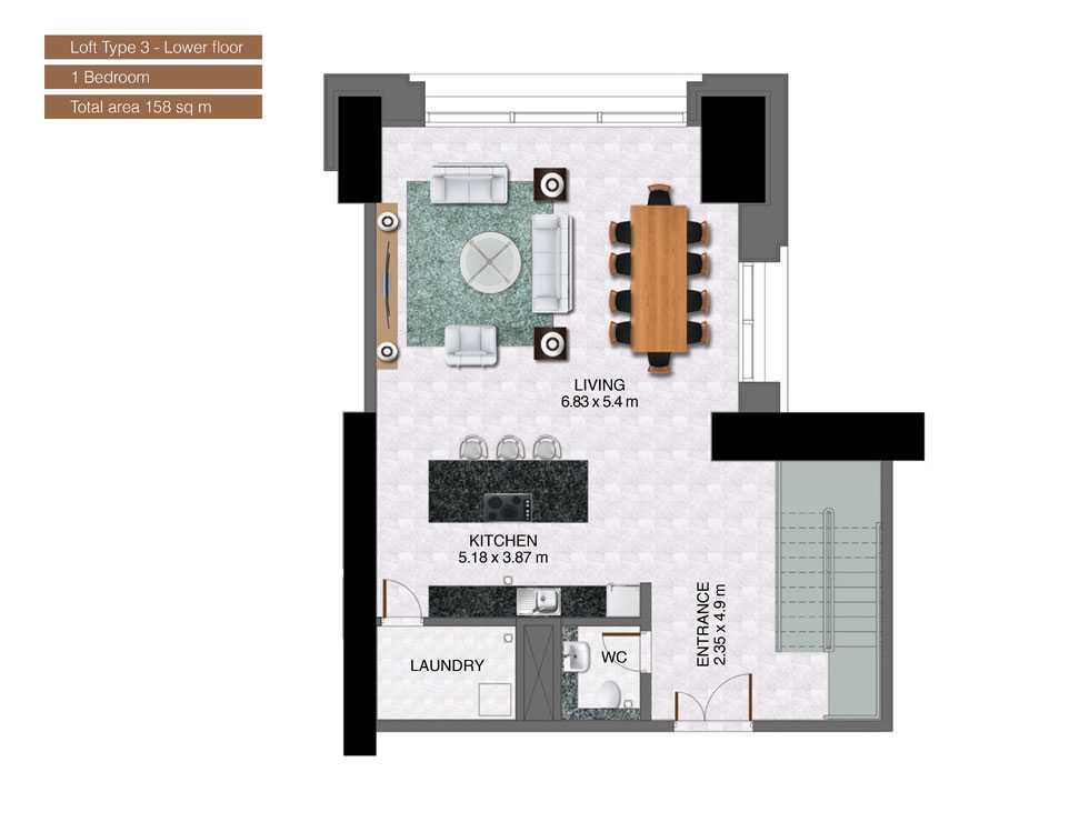 Loft-Type-3-Lower-Floor-,1-Bedroom,Size-158-Sq m